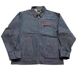 Vintage Y2K Rocawear Mens Blue Denim Full Zip Hip Hop Bomber Jacket Size XL